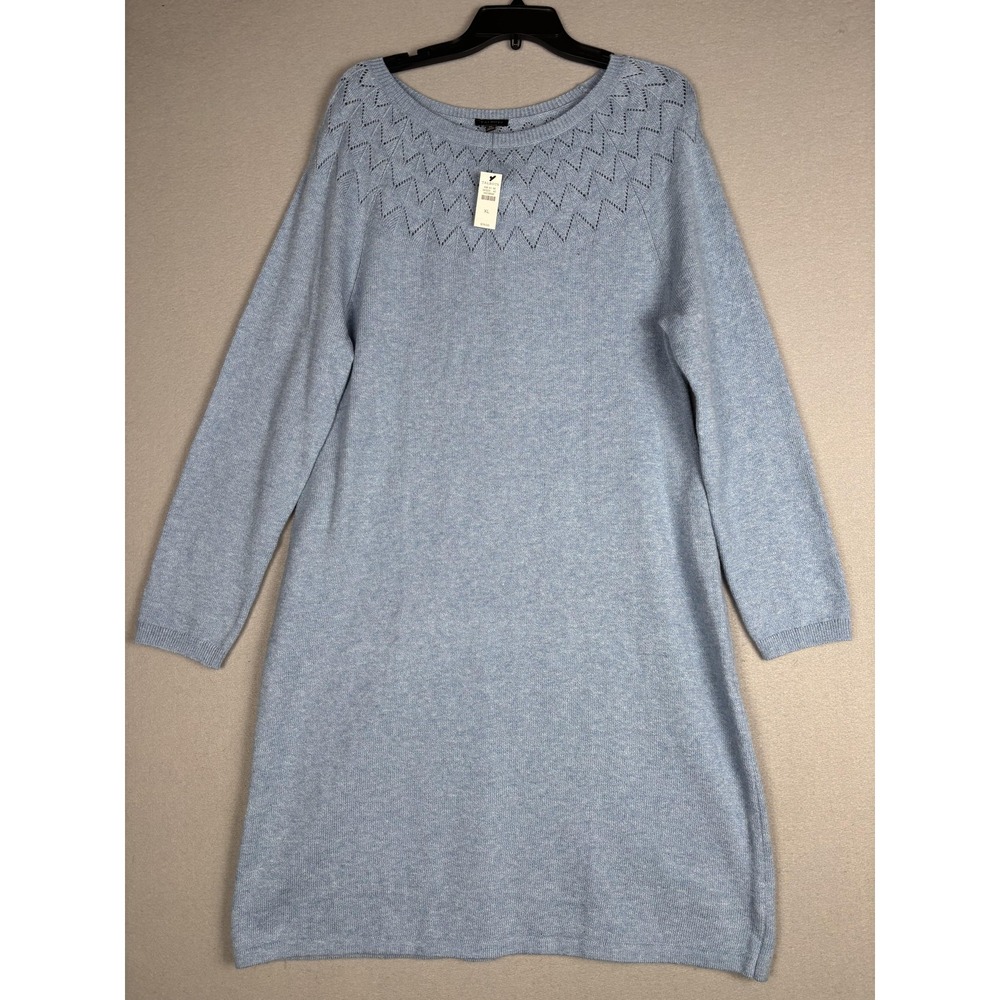 Talbots Sweater Dress Womens XL Blue Chevron Knit Long Sleeve Knee Length